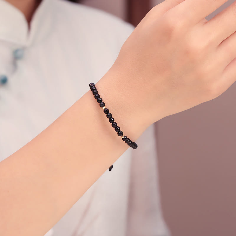 Fortune Jewel Small Black Obsidian Beads Fulfillment Rope Bracelet