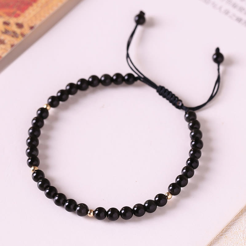 Fortune Jewel Small Black Obsidian Beads Fulfillment Rope Bracelet