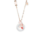 Fortune Jewel Chalcedony Pink Crystal 925 Sterling Silver Flowers Koi Fish Peace Buckle Positive Necklace Pendant