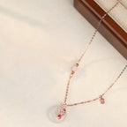 Fortune Jewel Chalcedony Pink Crystal 925 Sterling Silver Flowers Koi Fish Peace Buckle Positive Necklace Pendant
