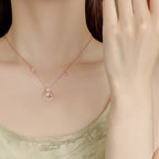 Fortune Jewel Chalcedony Pink Crystal 925 Sterling Silver Flowers Koi Fish Peace Buckle Positive Necklace Pendant