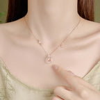 Fortune Jewel Chalcedony Pink Crystal 925 Sterling Silver Flowers Koi Fish Peace Buckle Positive Necklace Pendant
