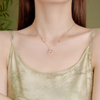 Fortune Jewel Chalcedony Pink Crystal 925 Sterling Silver Flowers Koi Fish Peace Buckle Positive Necklace Pendant
