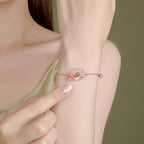 Fortune Jewel Chalcedony Pink Crystal 925 Sterling Silver Flowers Koi Fish Peace Buckle Positive Bracelet