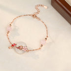 Fortune Jewel Chalcedony Pink Crystal 925 Sterling Silver Flowers Koi Fish Peace Buckle Positive Bracelet