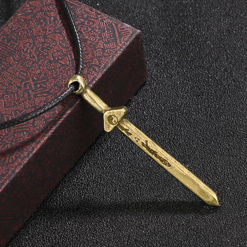 Fortune Jewel Vintage Yin Yang Copper Brass Sword Balance Necklace Pendant Fortune Jewel