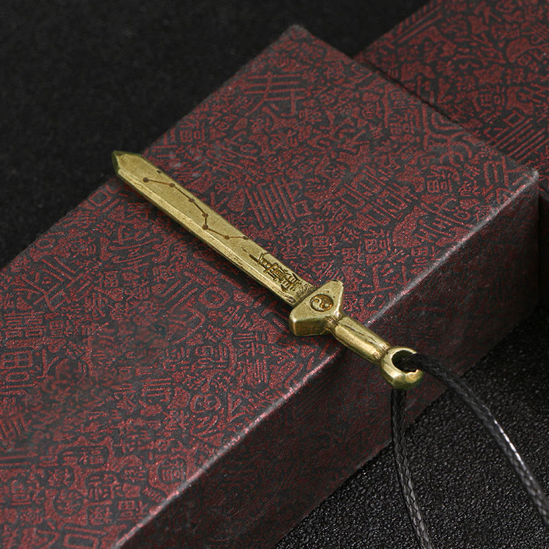 Fortune Jewel Vintage Yin Yang Copper Brass Sword Balance Necklace Pendant Fortune Jewel