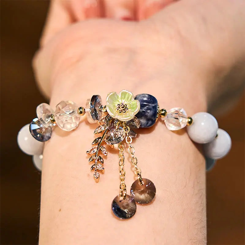 Fortune Jewel "Sending You Peace and Grace" Blue Crystal Flower Bracelet Includes Gift Message Card Fortune Jewel