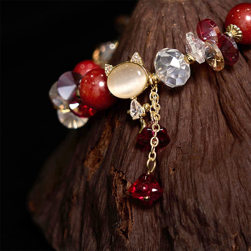 Fortune Jewel Amethyst Green Crystal Red Crystal Cat Balance Bracelet