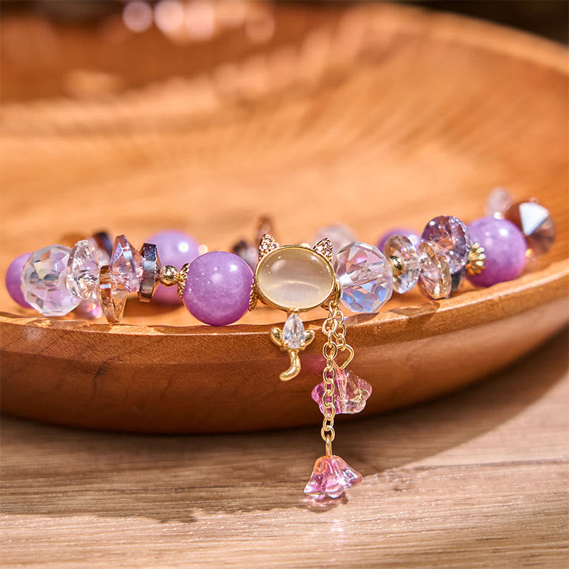Fortune Jewel Amethyst Green Crystal Red Crystal Cat Balance Bracelet