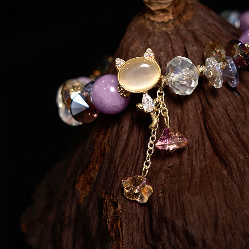 Fortune Jewel Amethyst Green Crystal Red Crystal Cat Balance Bracelet
