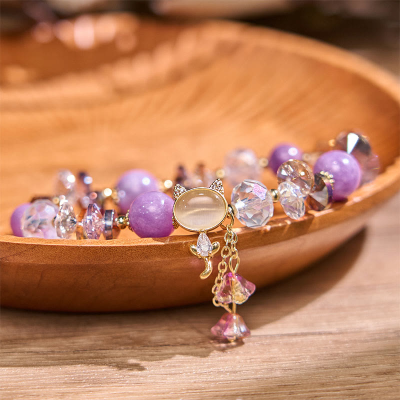 Fortune Jewel Amethyst Green Crystal Red Crystal Cat Balance Bracelet