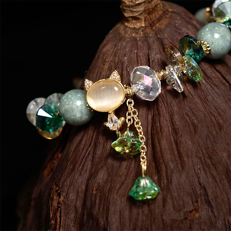 Fortune Jewel Amethyst Green Crystal Red Crystal Cat Balance Bracelet