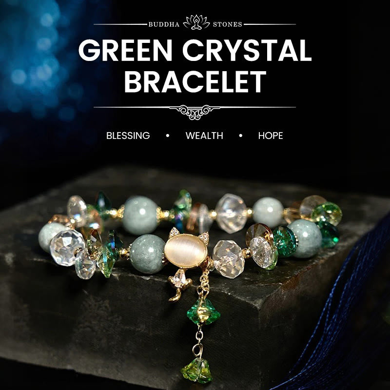 Fortune Jewel Amethyst Green Crystal Red Crystal Cat Balance Bracelet