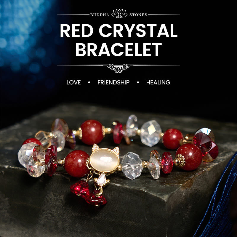 Fortune Jewel Amethyst Green Crystal Red Crystal Cat Balance Bracelet