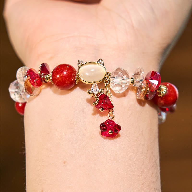 Fortune Jewel Amethyst Green Crystal Red Crystal Cat Balance Bracelet