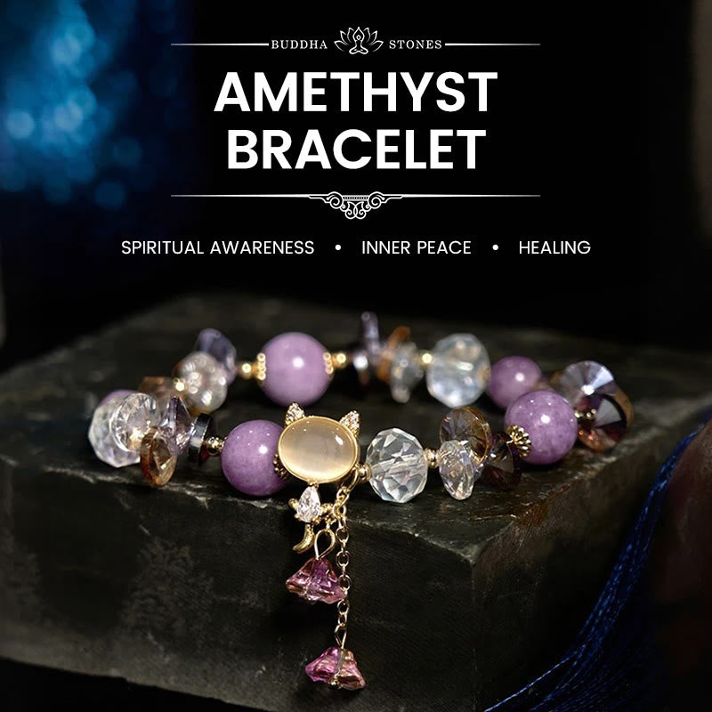Fortune Jewel Amethyst Green Crystal Red Crystal Cat Balance Bracelet