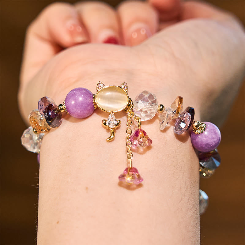 Fortune Jewel Amethyst Green Crystal Red Crystal Cat Balance Bracelet