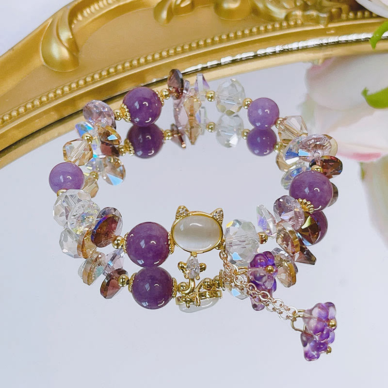 Fortune Jewel Amethyst Green Crystal Red Crystal Cat Balance Bracelet