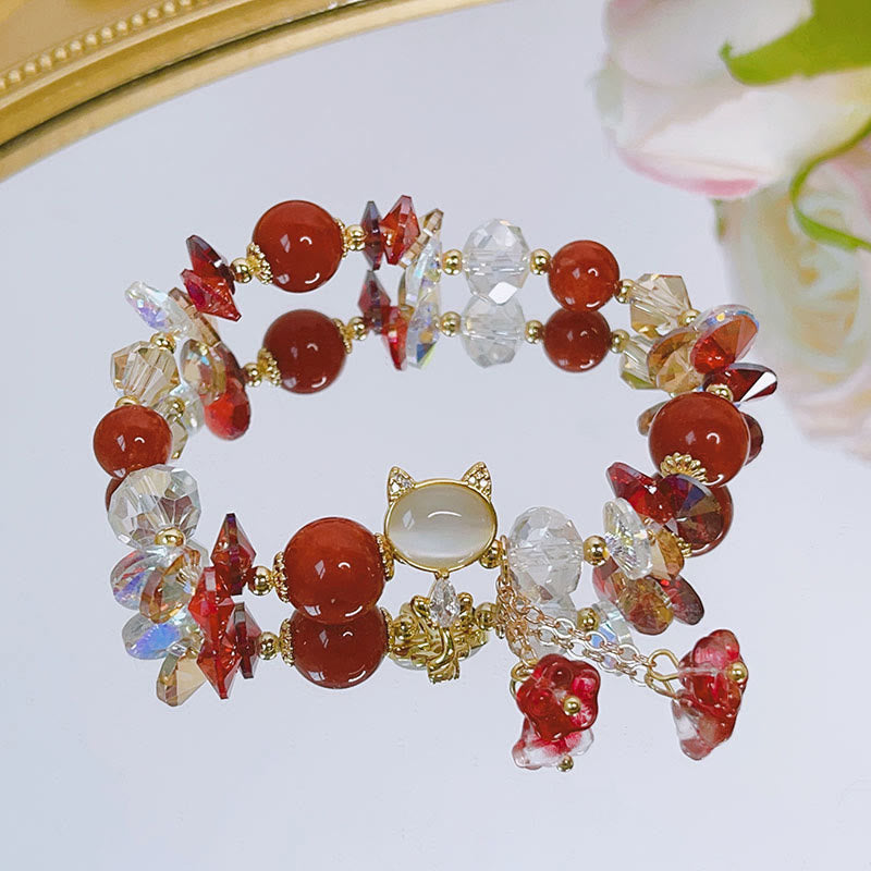 Fortune Jewel Amethyst Green Crystal Red Crystal Cat Balance Bracelet