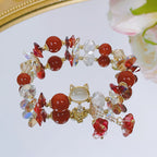Fortune Jewel Amethyst Green Crystal Red Crystal Cat Balance Bracelet