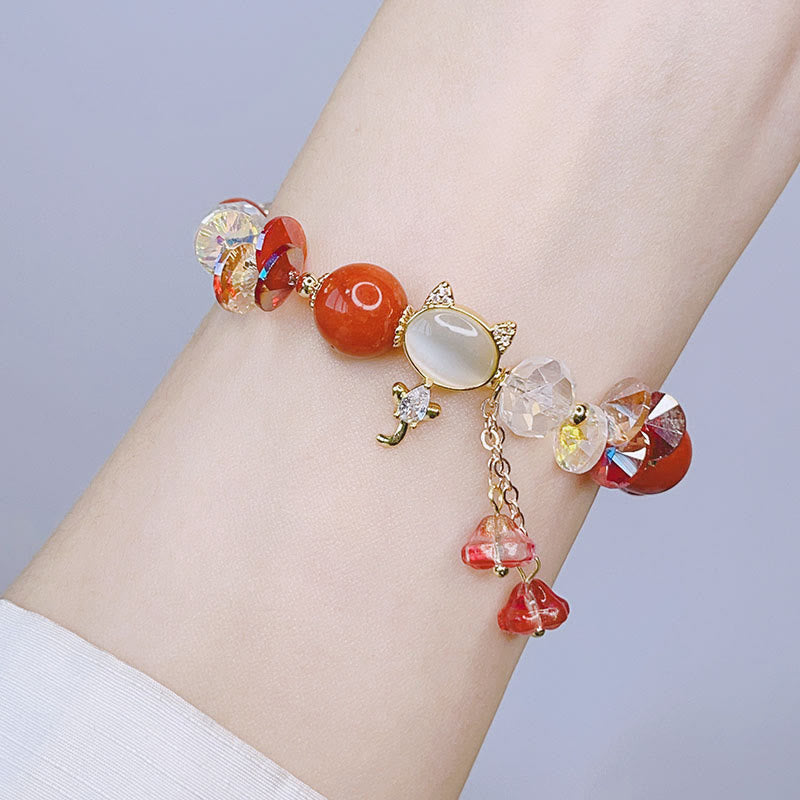 Fortune Jewel Amethyst Green Crystal Red Crystal Cat Balance Bracelet
