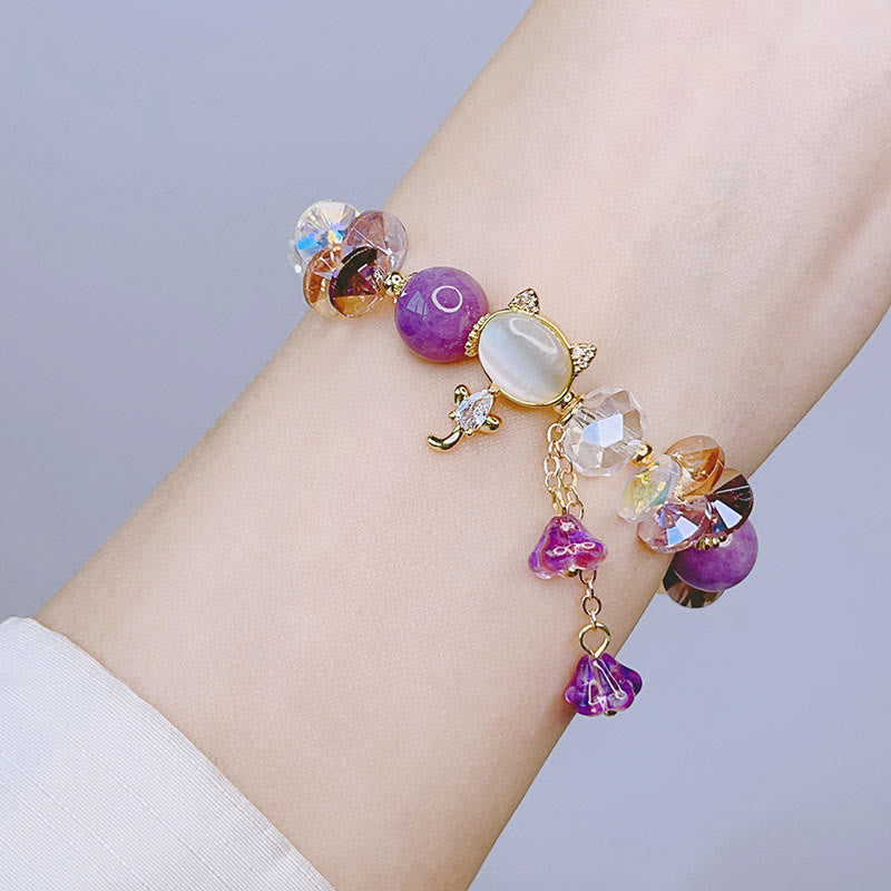 Fortune Jewel Amethyst Green Crystal Red Crystal Cat Balance Bracelet