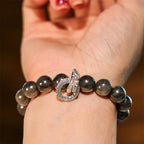 Fortune Jewel Silver Sheen Obsidian Dragon Protection Bracelet