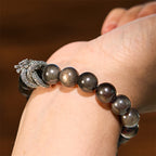 Fortune Jewel Silver Sheen Obsidian Dragon Protection Bracelet