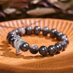 Fortune Jewel Silver Sheen Obsidian Dragon Protection Bracelet