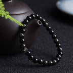Fortune Jewel Black Obsidian Bead 925 Sterling Silver Flower Design Purification Bracelet