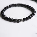 Fortune Jewel Black Obsidian Bead 925 Sterling Silver Flower Design Purification Bracelet
