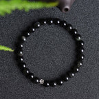 Fortune Jewel Black Obsidian Bead 925 Sterling Silver Flower Design Purification Bracelet