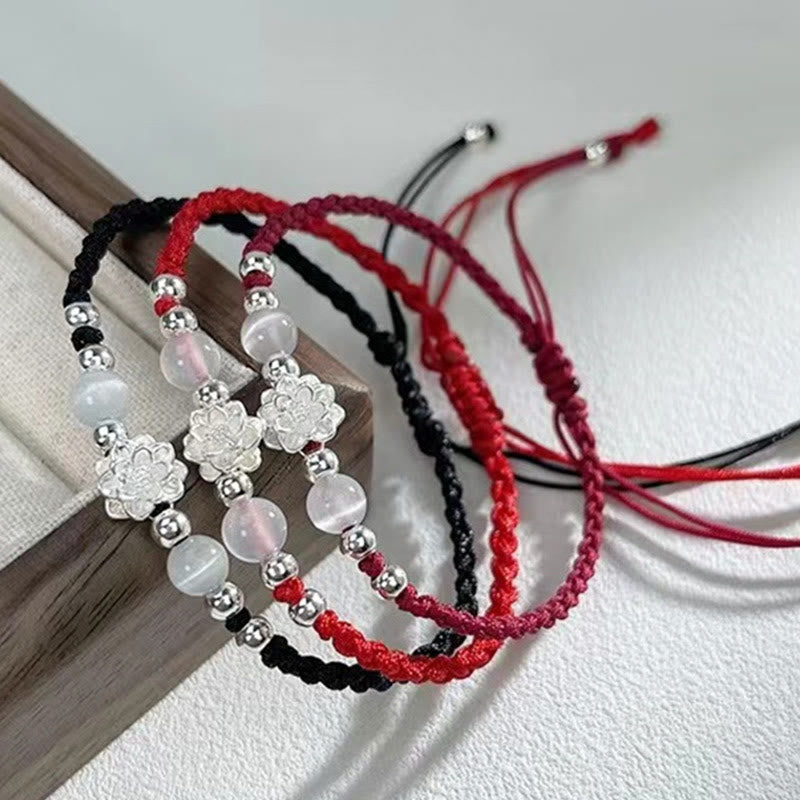 Fortune Jewel 999 Sterling Silver Lotus Design Cat's Eye Bead Protection String Bracelet