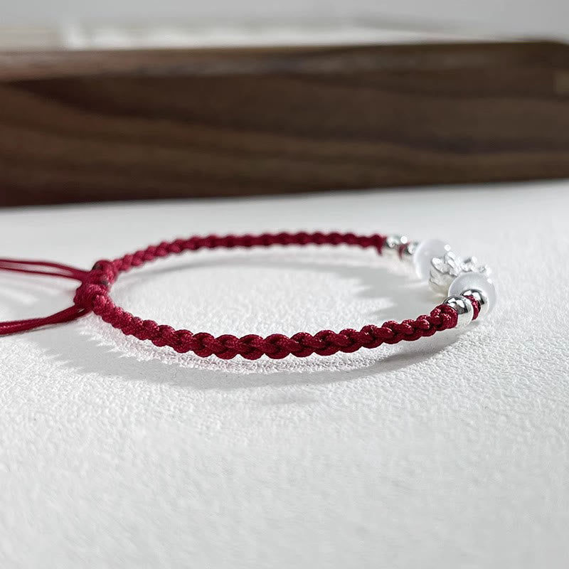 Fortune Jewel 999 Sterling Silver Lotus Design Cat's Eye Bead Protection String Bracelet