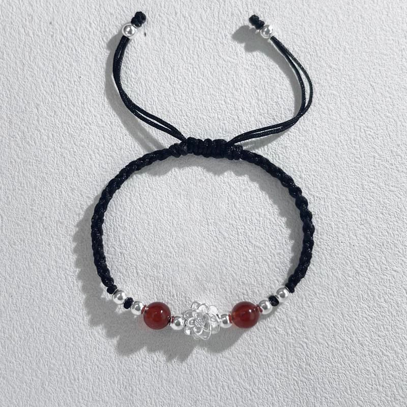 Fortune Jewel 999 Sterling Silver Lotus Design Cat's Eye Bead Protection String Bracelet