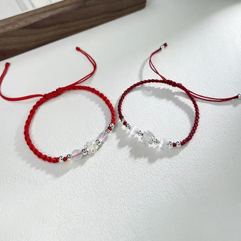 Fortune Jewel 999 Sterling Silver Lotus Design Cat's Eye Bead Protection String Bracelet