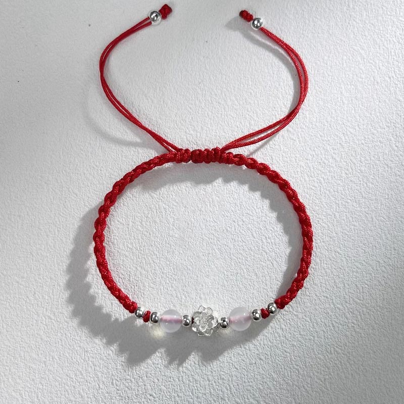 Fortune Jewel 999 Sterling Silver Lotus Design Cat's Eye Bead Protection String Bracelet