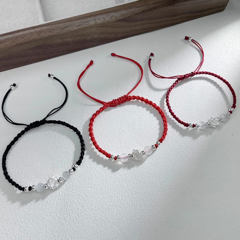 Fortune Jewel 999 Sterling Silver Lotus Design Cat's Eye Bead Protection String Bracelet