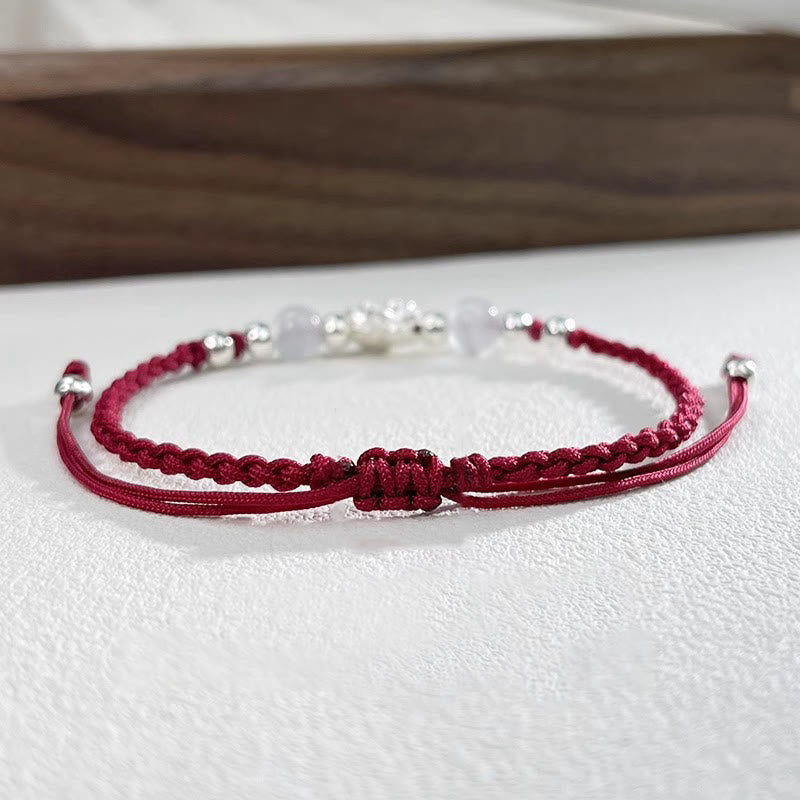 Fortune Jewel 999 Sterling Silver Lotus Design Cat's Eye Bead Protection String Bracelet