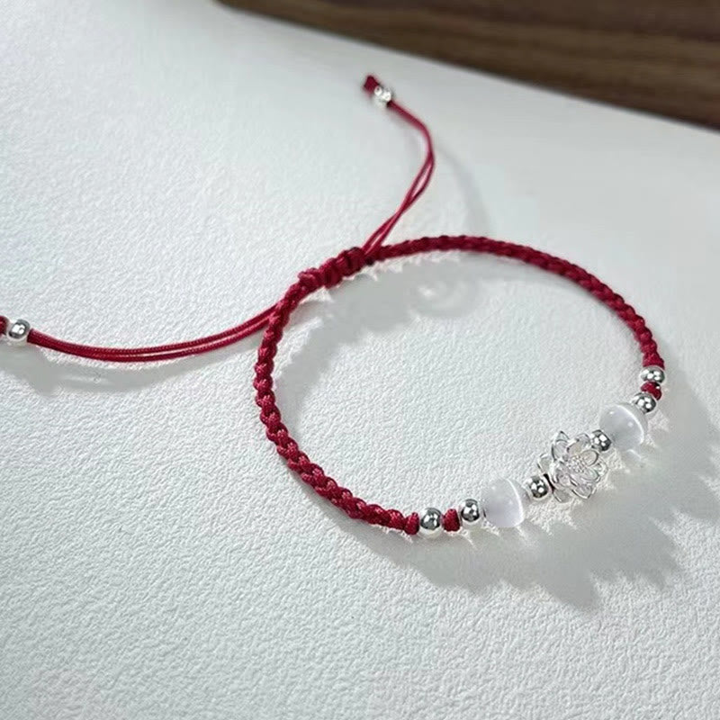 Fortune Jewel 999 Sterling Silver Lotus Design Cat's Eye Bead Protection String Bracelet