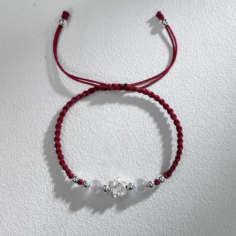 Fortune Jewel 999 Sterling Silver Lotus Design Cat's Eye Bead Protection String Bracelet