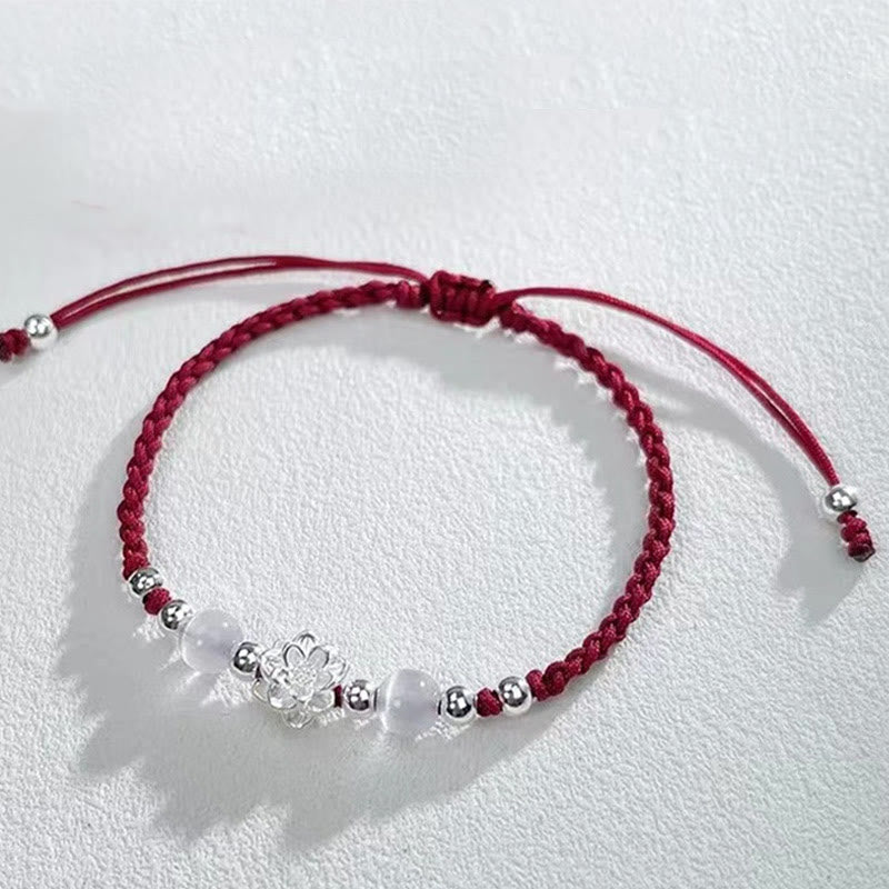 Fortune Jewel 999 Sterling Silver Lotus Design Cat's Eye Bead Protection String Bracelet