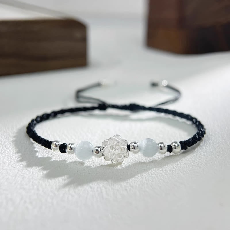 Fortune Jewel 999 Sterling Silver Lotus Design Cat's Eye Bead Protection String Bracelet