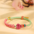 Fortune Jewel Handmade Pink Green Peach Blossom Knot Braided Bracelet