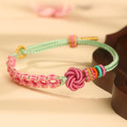 Fortune Jewel Handmade Pink Green Peach Blossom Knot Braided Bracelet