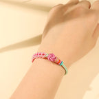 Fortune Jewel Handmade Pink Green Peach Blossom Knot Braided Bracelet