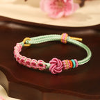 Fortune Jewel Handmade Pink Green Peach Blossom Knot Braided Bracelet