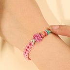 Fortune Jewel Handmade Pink Green Peach Blossom Knot Braided Bracelet