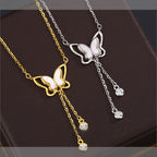 Fortune Jewel 999 Sterling Silver Tridacna Stone Butterfly Calm Necklace Pendant